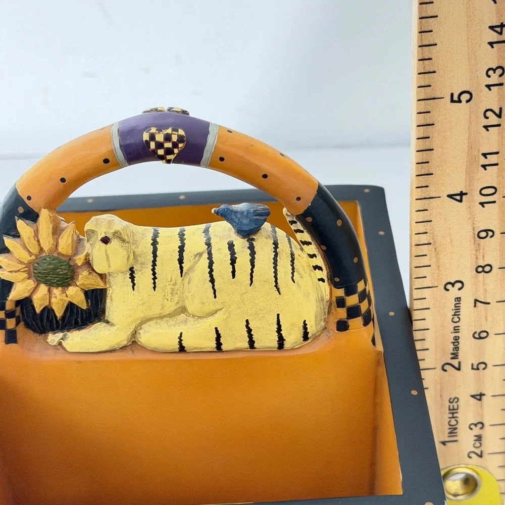 Williraye Studio Cat Caddy Folk Art OS Black Yellow WW2749 Sunflower Bird Box